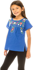 Traditional Puebla Mexican Youth Girl Embroidered Blouse Size 4-14