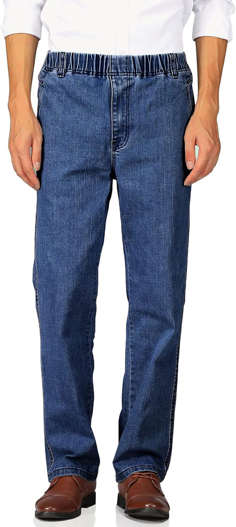 Mens Casual Loose Fit Elastic Waist Jeans Denim Pants