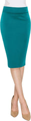 Women'S Elastic Waist Stretch Bodycon Midi Knee Length Pencil Skirt for Office