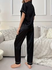 Women Leopard Jacquard Satin Pajama Set
