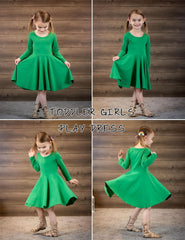 Girls Long Sleeve Stretchy Dress a Line Twirly Skater School Party Dress