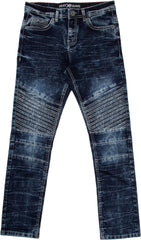 Stretch Slim Fit Biker Jeans, Distressed Moto Denim Pants for Big Boy & Little Kids