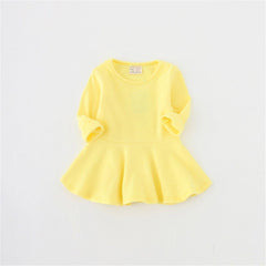 Toddler Baby Girls Long Sleeve Cotton Dress Solid Ruffle Tops