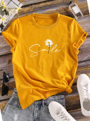 Women’s Floral & Letter Print Crew-Neck T-Shirt