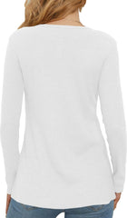 Women'S Waffle Knit Tops Casual Long Sleeve Blouses Slim Fit Button down V Neck Henley Shirt