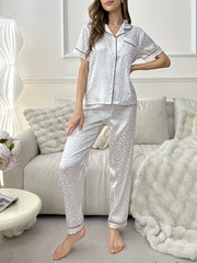 Women Leopard Jacquard Satin Pajama Set