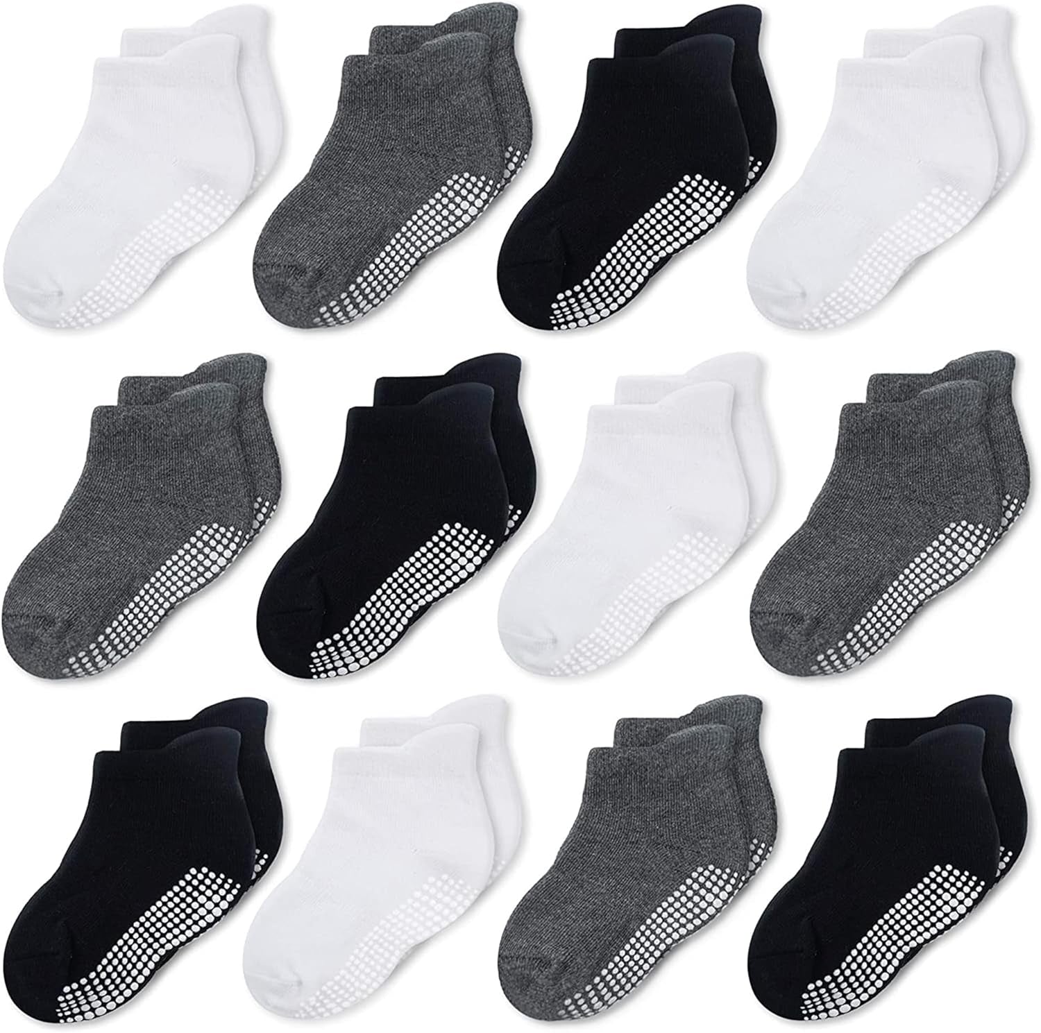 Ankle Style Socks with Grip for Little Girls & Boys, Infants, Toddlers, Children - 12 Pairs