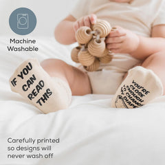 Baby Socks Gift Set - 6 Pairs of Infant Socks with Adorable Quotes - Ready-To-Gift Packaging - Blues