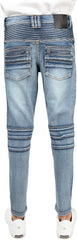 Stretch Slim Fit Biker Jeans, Distressed Moto Denim Pants for Big Boy & Little Kids