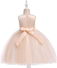 Flower Girl Dress,Toddler Formal Dress Birthday Party Wedding Floral Embroidered Tulle Satin Dresses for Kids Age 2-12