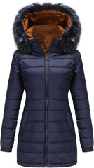 Women'S Hooded Warm Winter Parka Coat Fleece Lined Long Thichkened Winter Jacket with Faux Removable Fur Hood