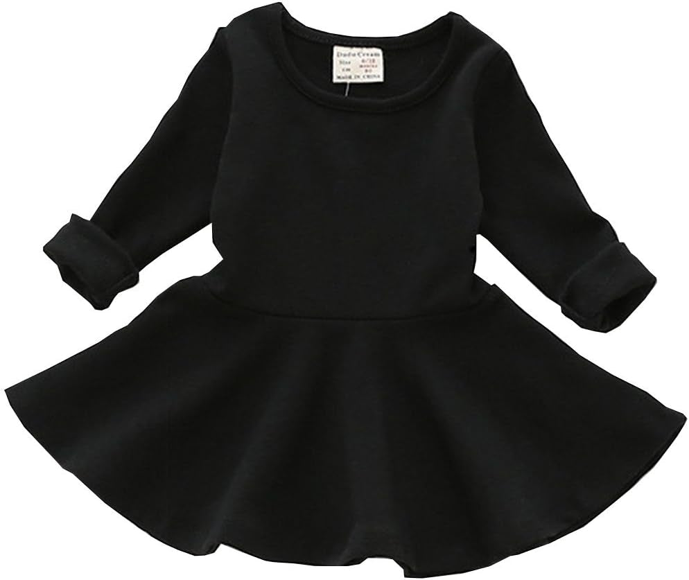 Toddler Baby Girls Long Sleeve Cotton Dress Solid Ruffle Tops