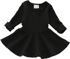 Toddler Baby Girls Long Sleeve Cotton Dress Solid Ruffle Tops