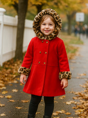 Girls’ Cozy Leopard-Print Fleece Hooded Winter Jacket