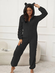 Women Hooded Fuzzy Lounge Jumpsuit