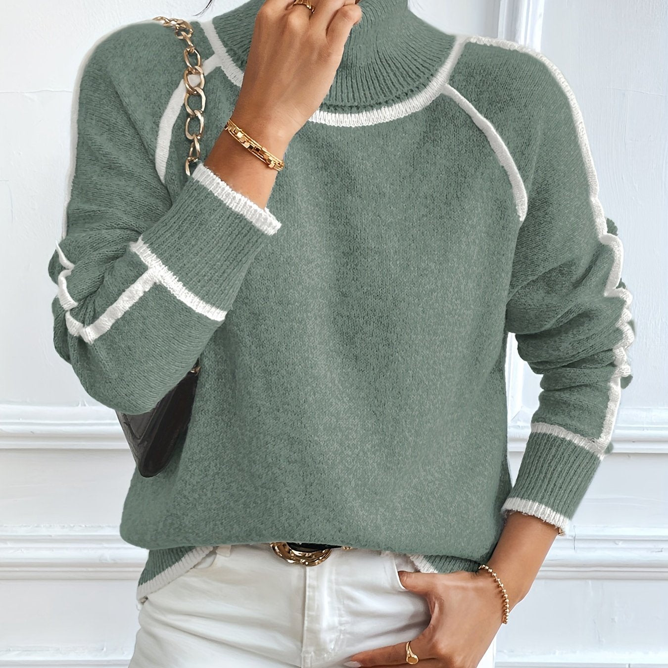 Color Block Ribbed Winter Pullover