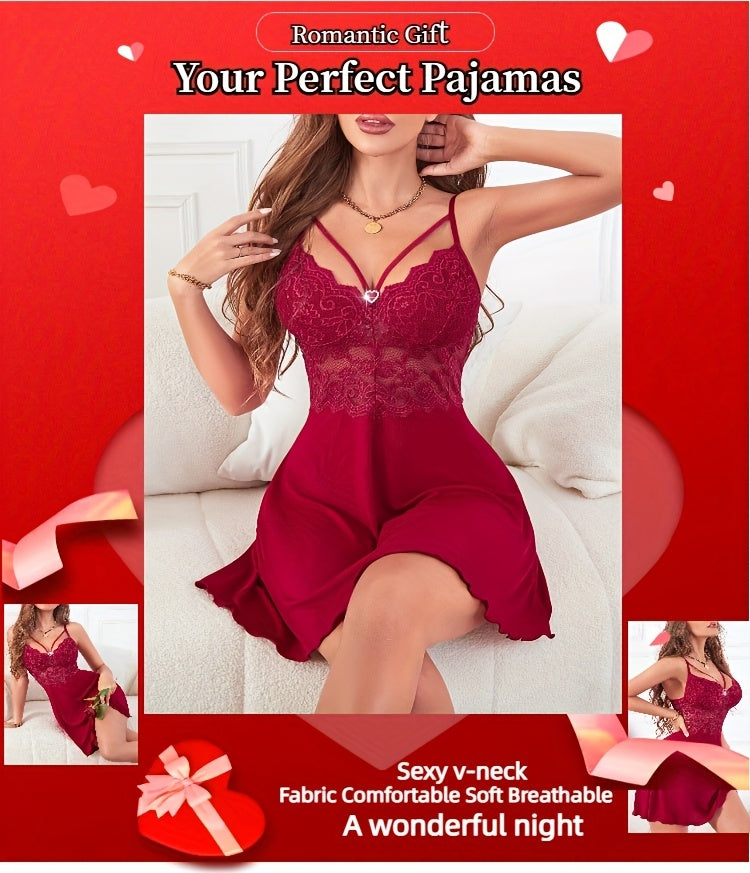 Women Lace Trim Sleeveless Nightgown