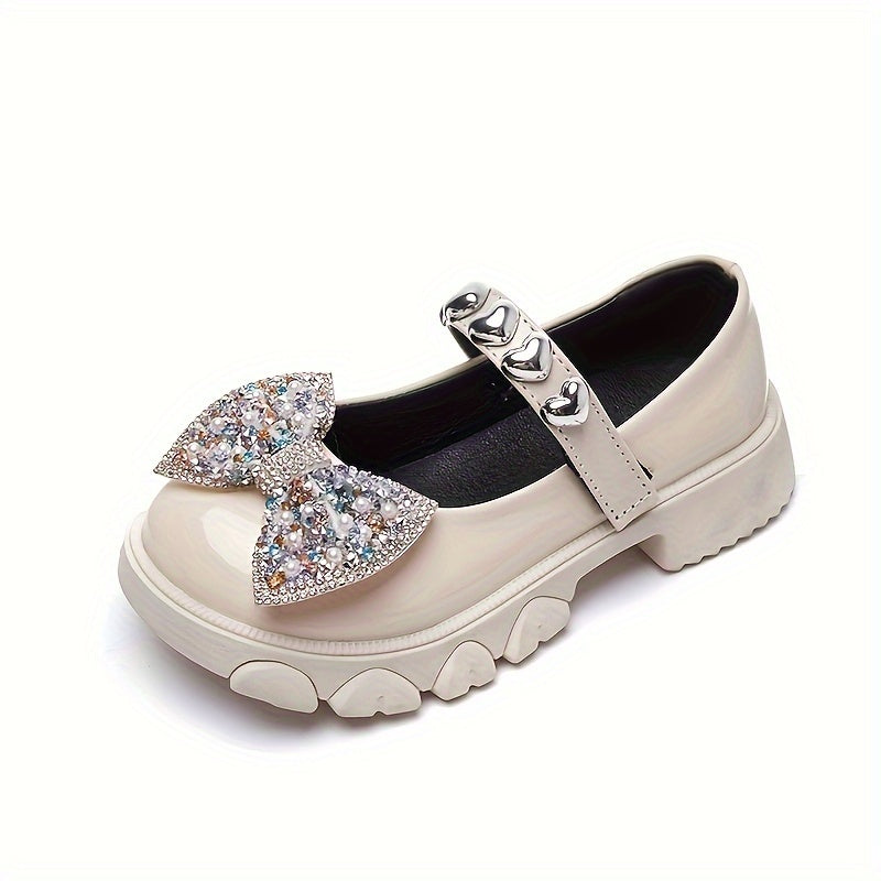 Girls Rhinestone Bow Flat Shoes