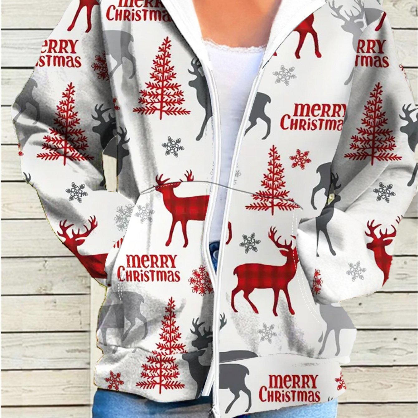 Women’s Christmas Print Hooded Winter Jacket