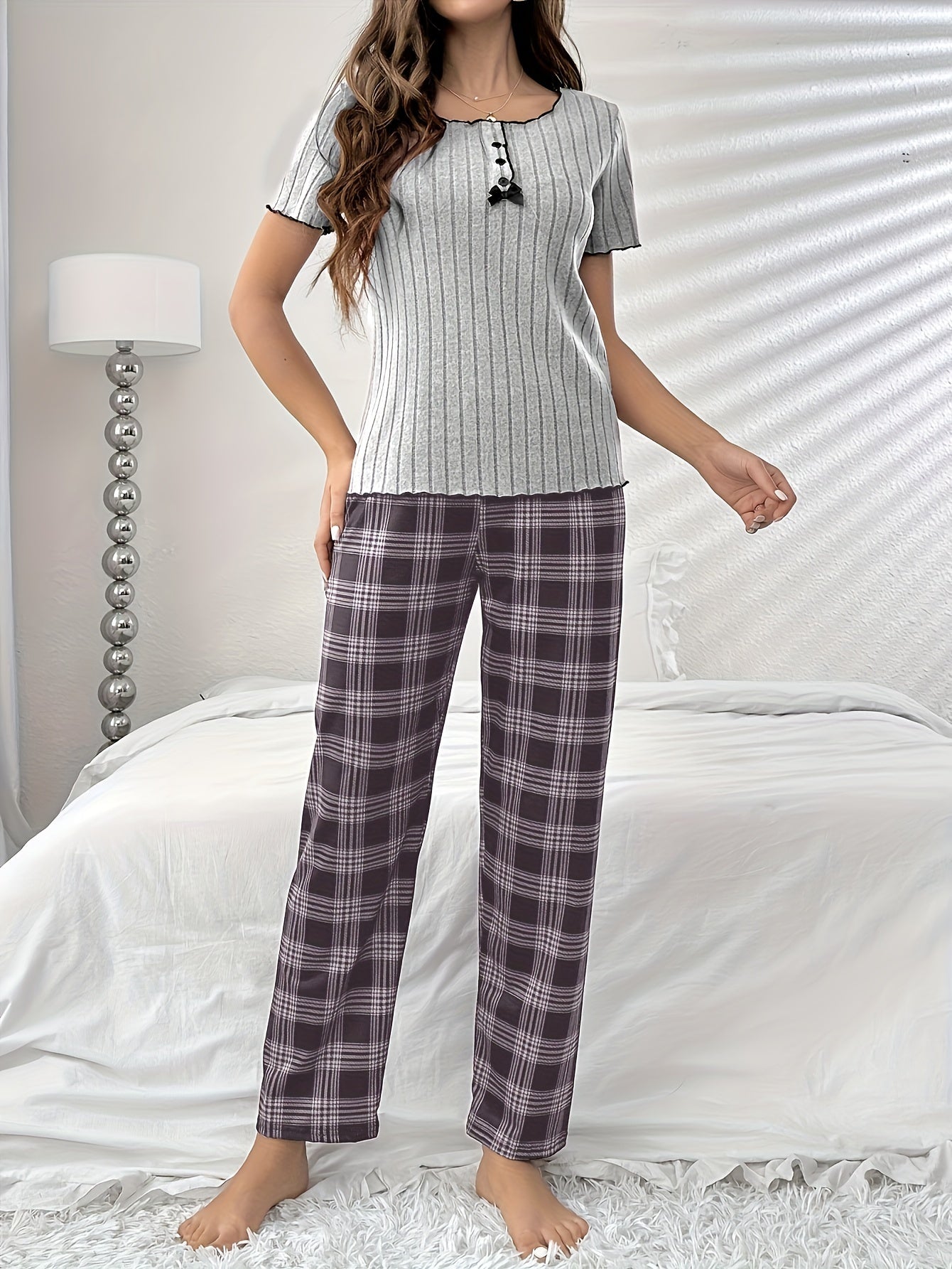 Women Plaid Pajama Set