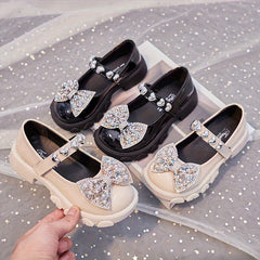 Girls Rhinestone Bow Flat Shoes