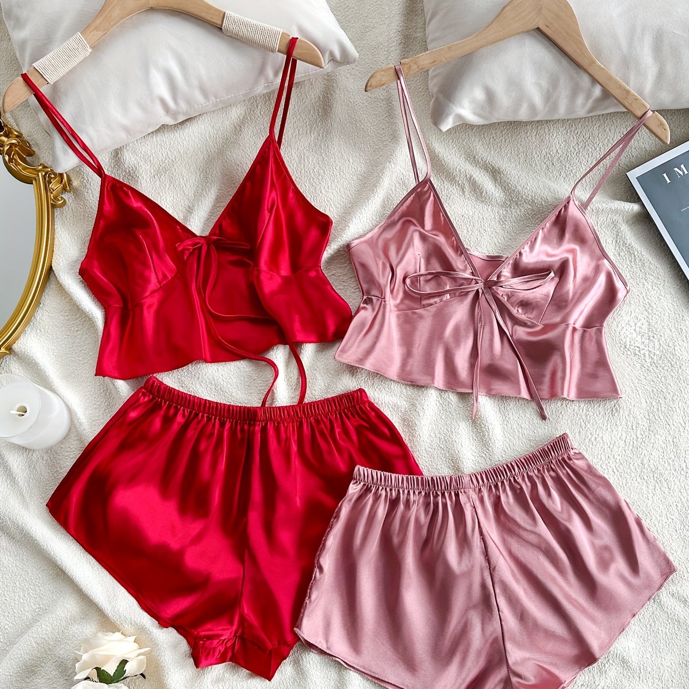 Women Satin Cami Pajama Shorts Set