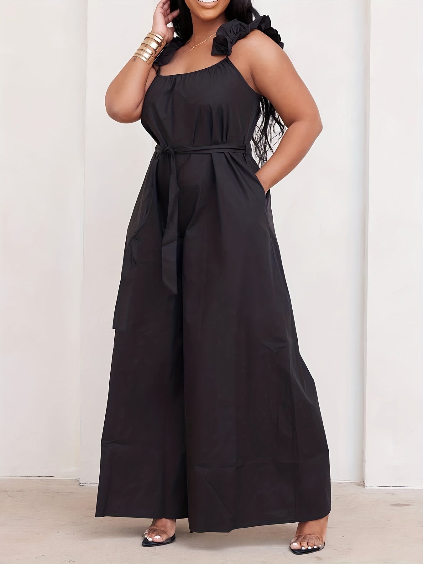 Plus Size Floral Detail Wide Leg Jumpsuit