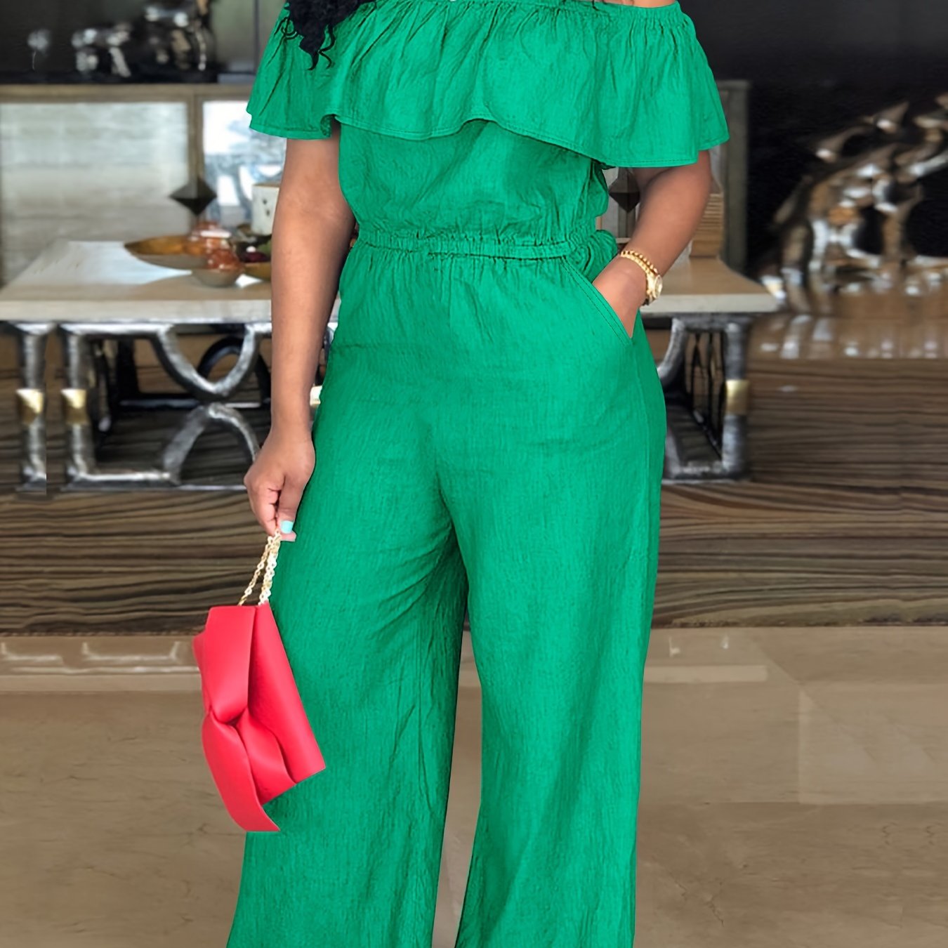 Plus Size Off Shoulder Ruffle Jumpsuit