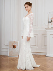 Floor-Length Lace V-Neck Wedding Dress