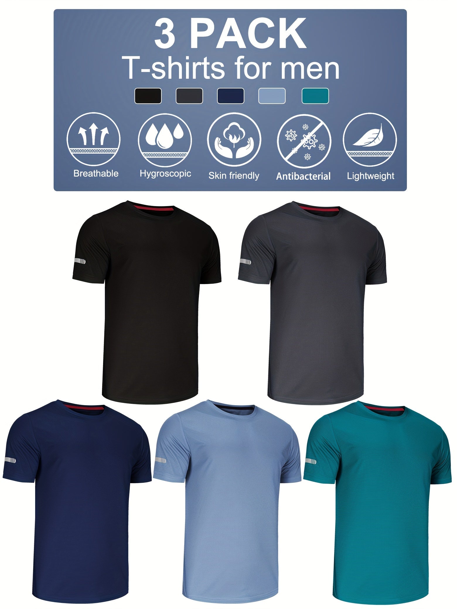 Men’s 5-Pack Athletic Breathable T-Shirts