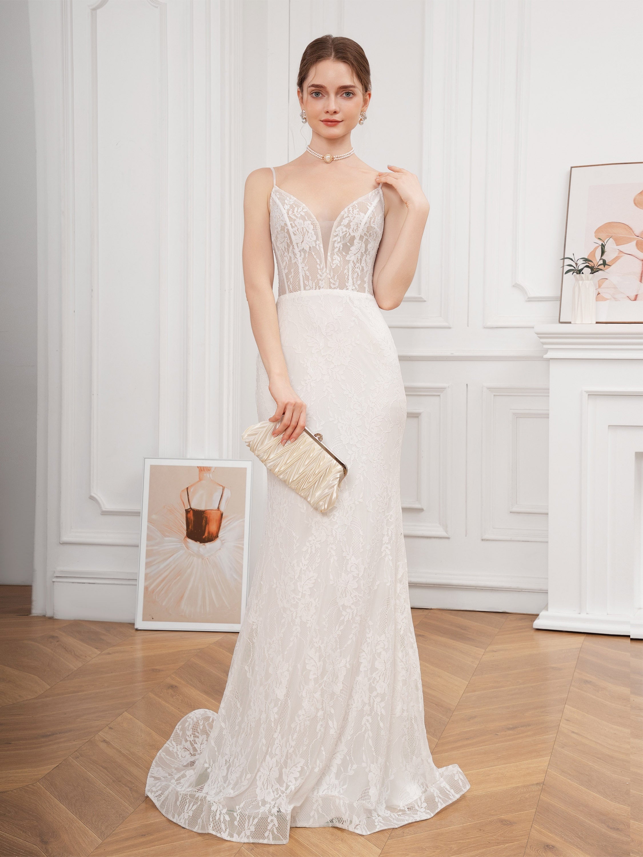 Floral Lace Cross-Back Mermaid Wedding Dress