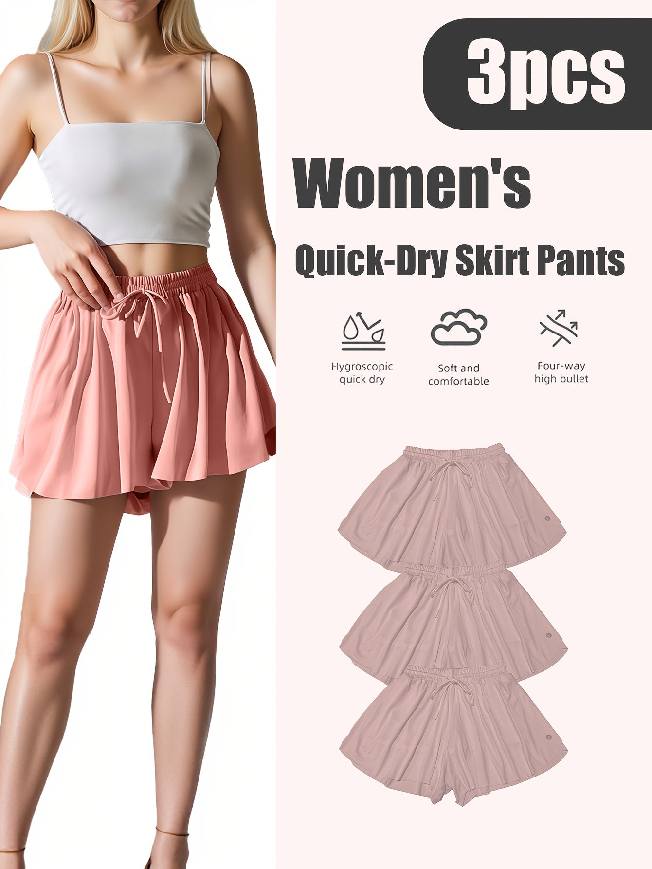 Women's Quick-Dry Pleated Sports Skirt Set (3pcs)