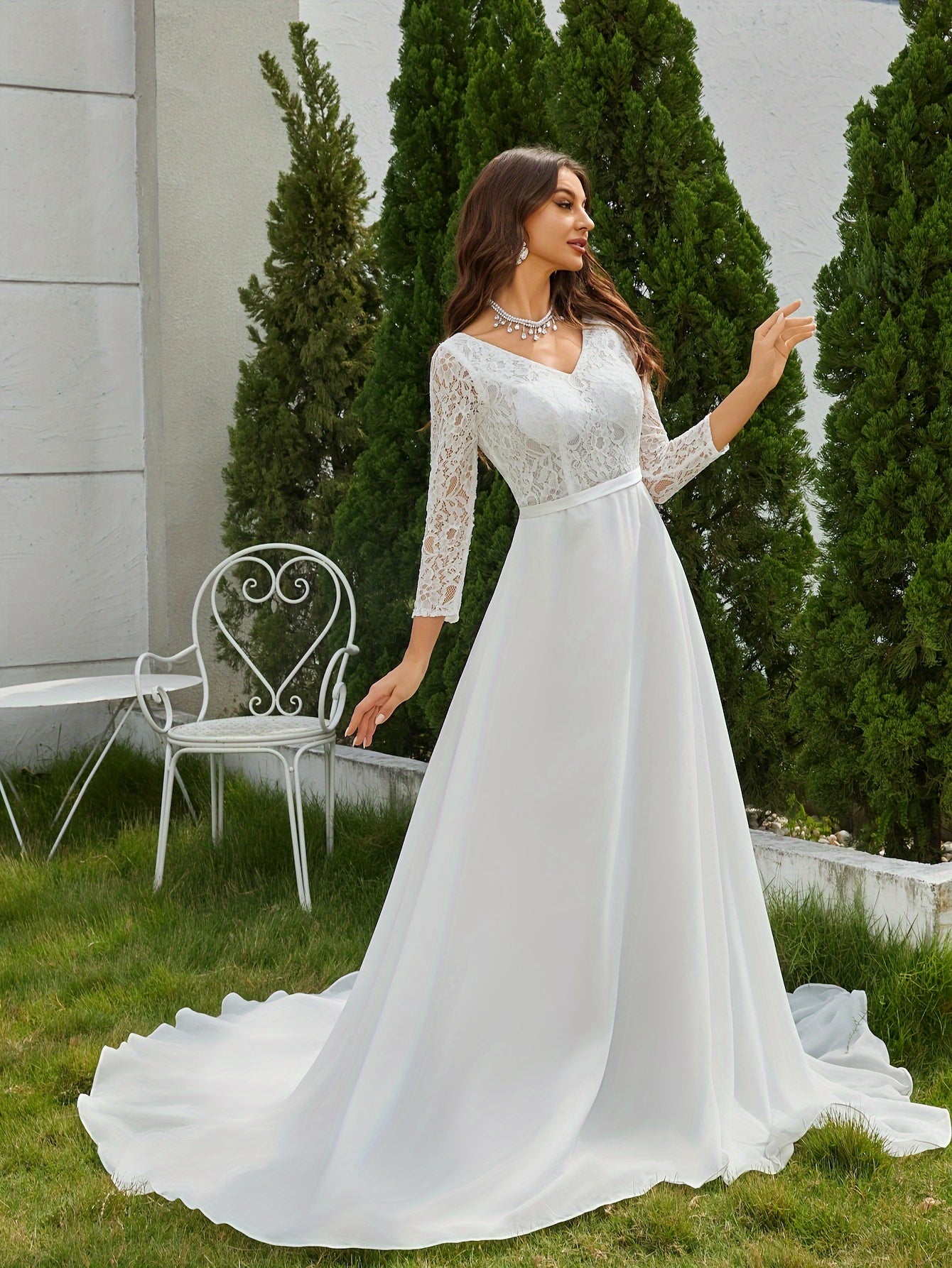 Long Sleeve Lace Backless Wedding Dress