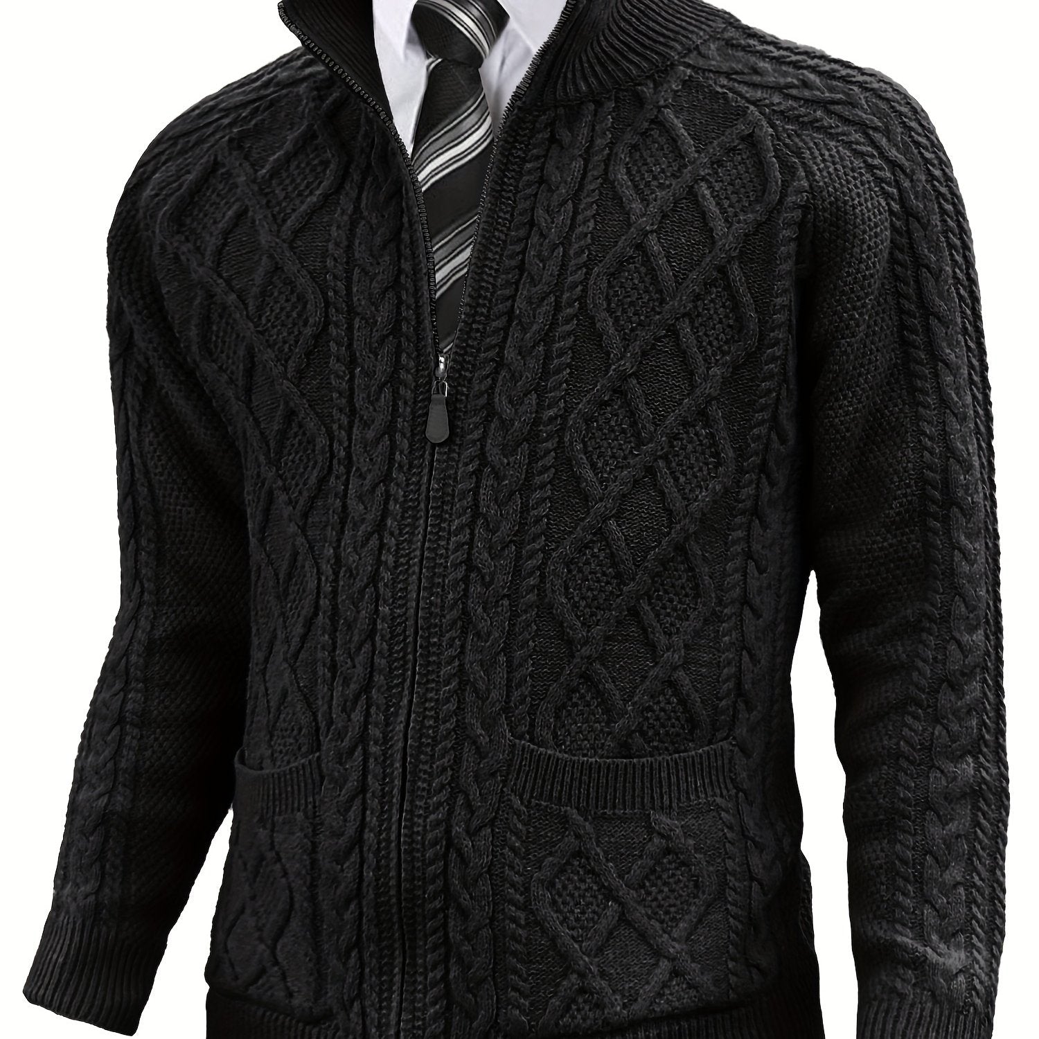 Men’s Cable-Knit Full Zip Cardigan Sweater