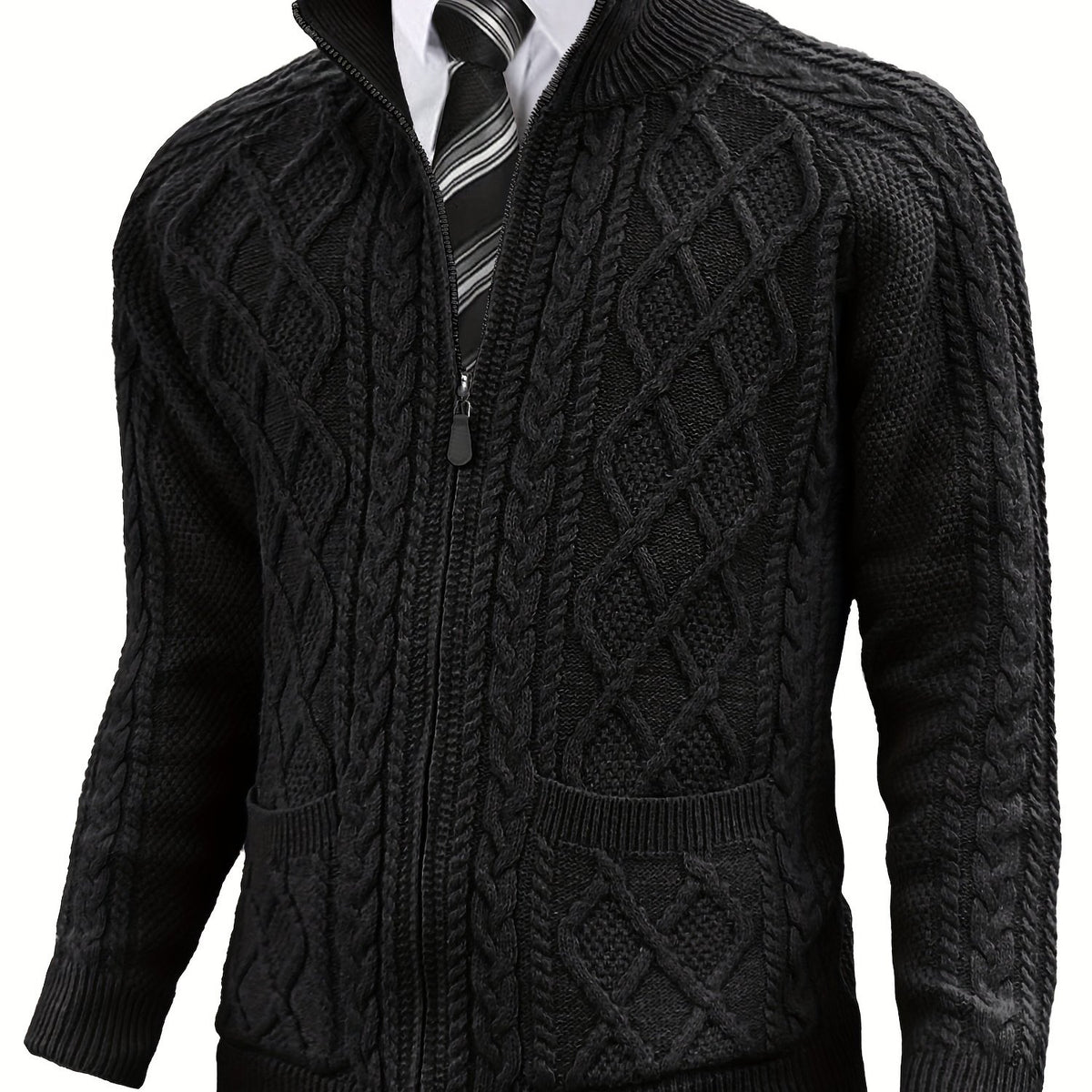Men’s Cable-Knit Full Zip Cardigan Sweater