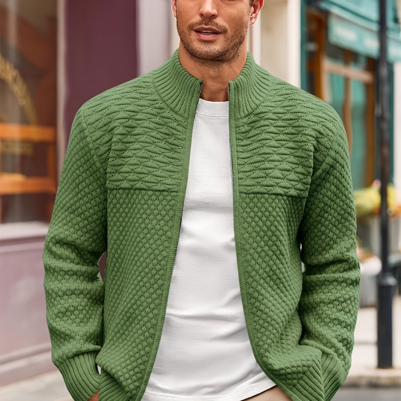 Zip Stand Knit Cardigan