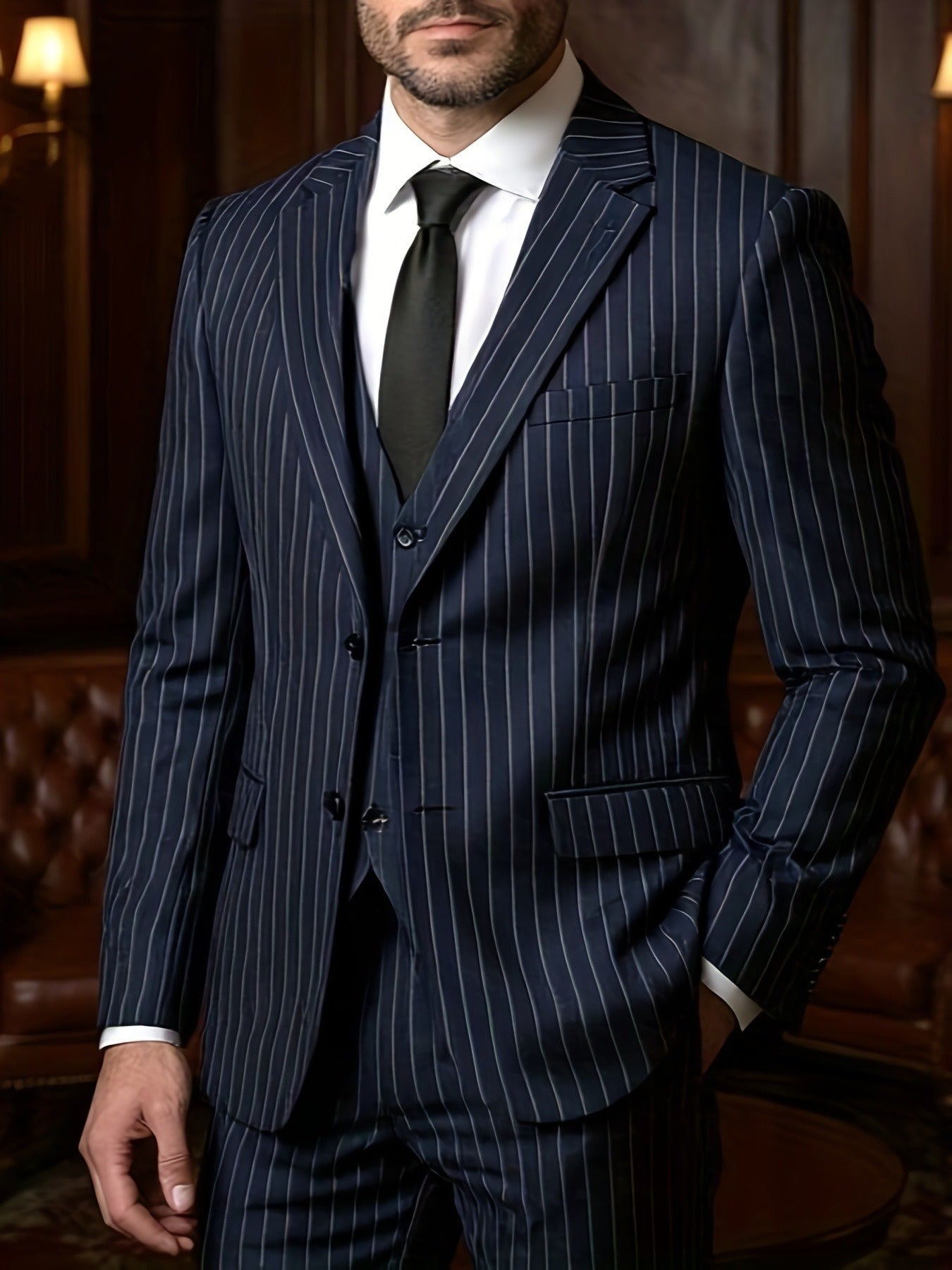 Men’s Three-Piece Vertical Stripe Suit Set
