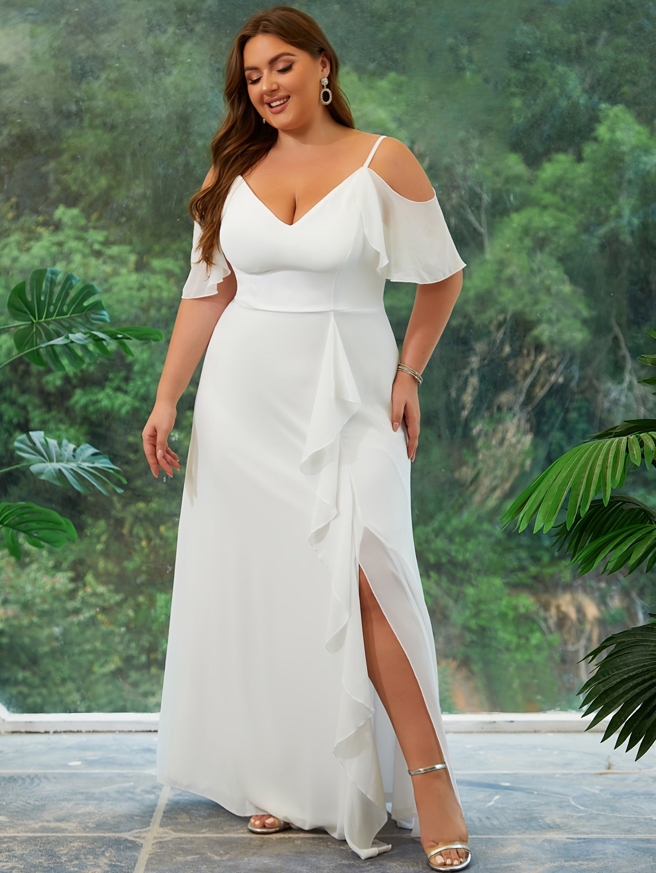Plus Size Ruffle Chiffon Gown
