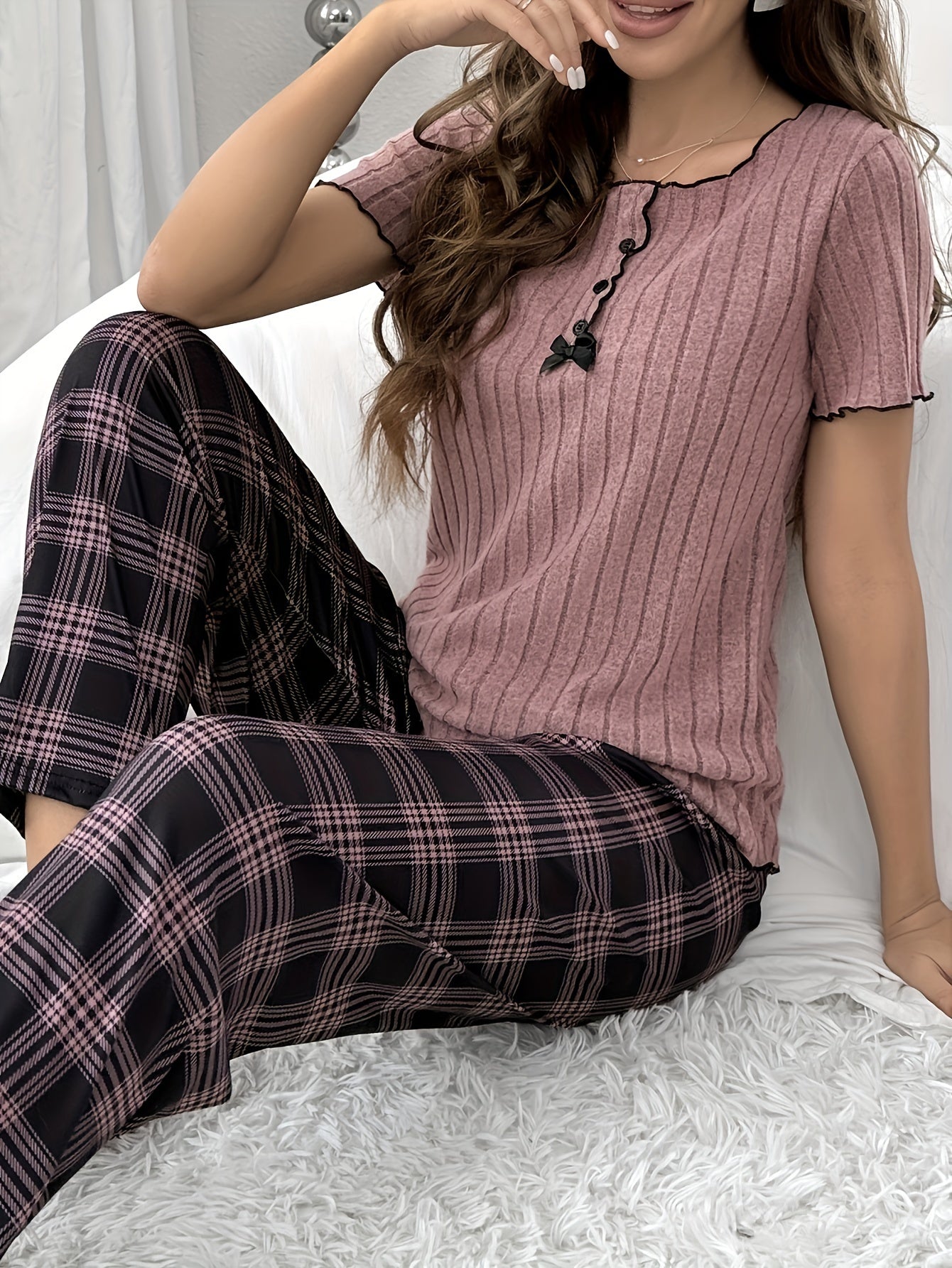 Women Plaid Pajama Set