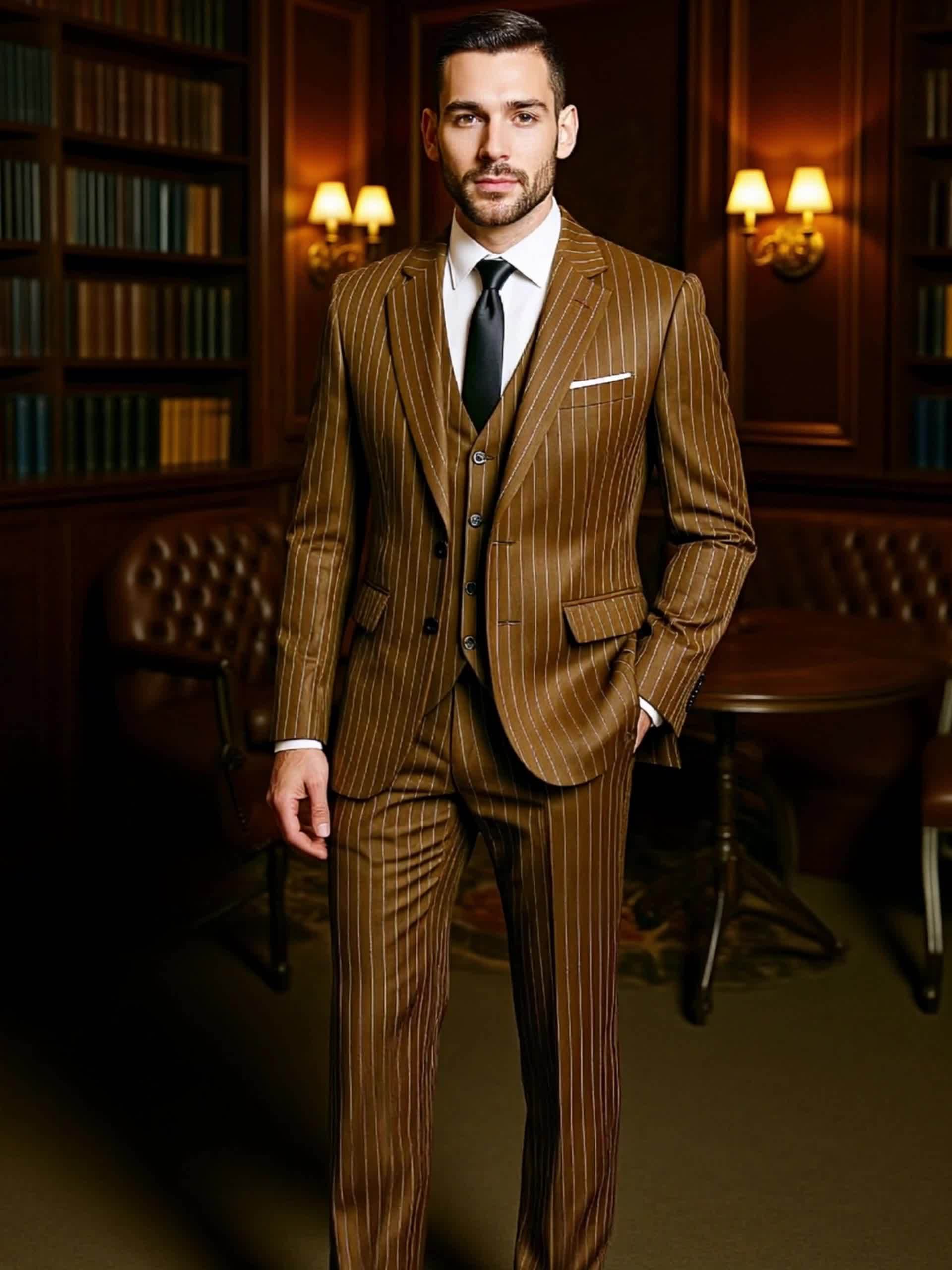 Men’s Three-Piece Vertical Stripe Suit Set