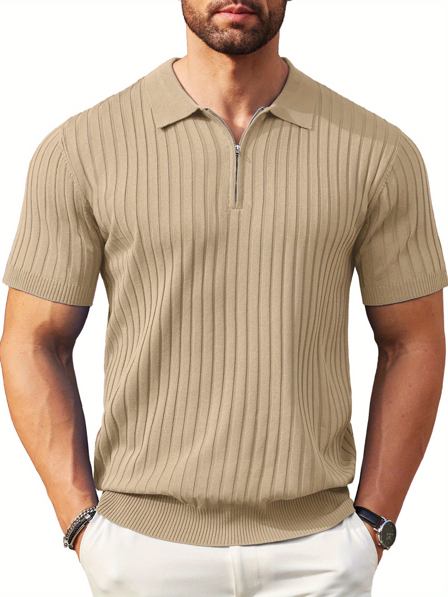 Zipper Knit Mens Polo Shirt