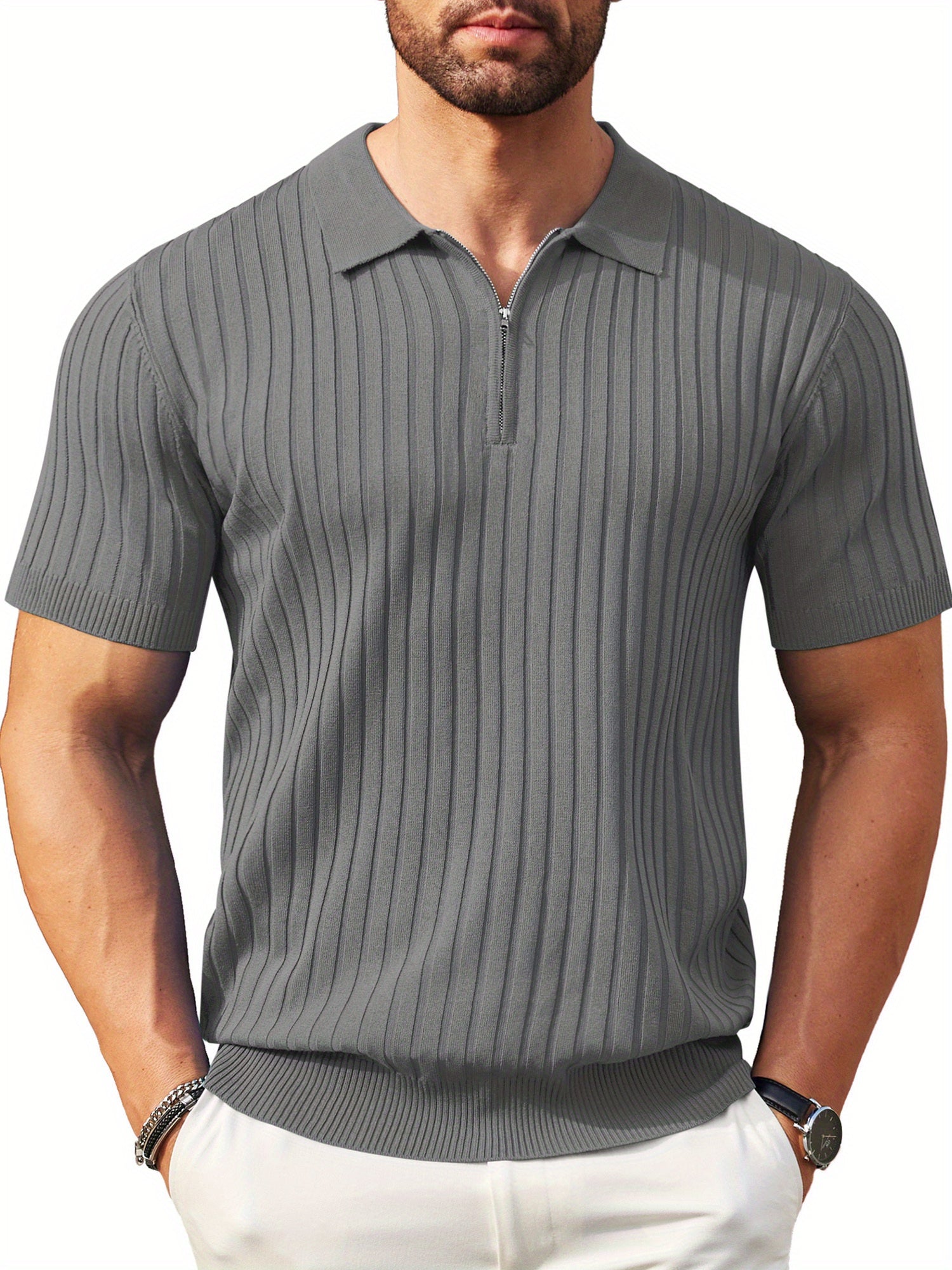 Zipper Knit Mens Polo Shirt