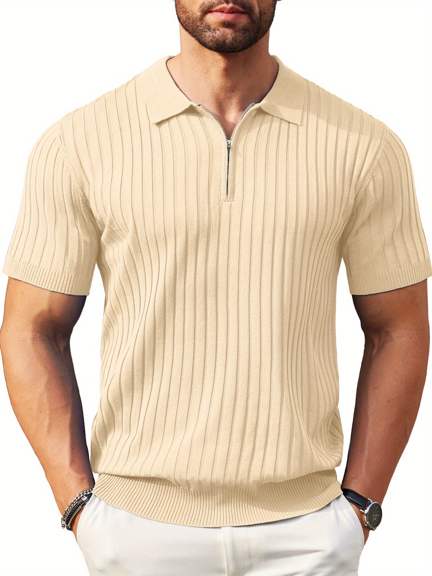 Zipper Knit Mens Polo Shirt
