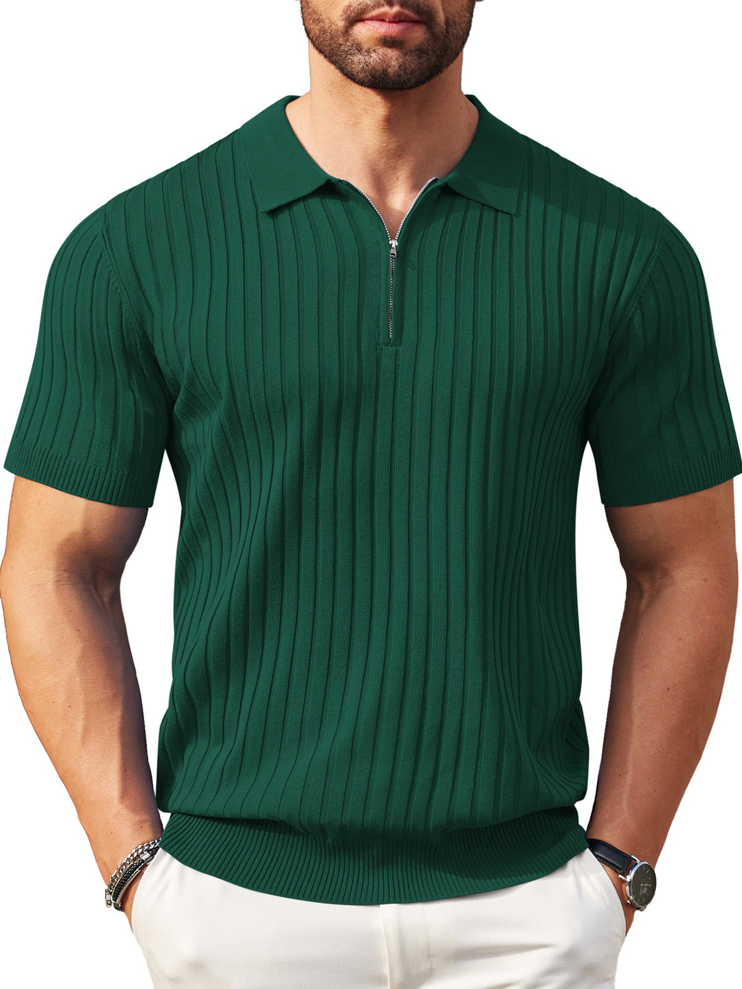 Zipper Knit Mens Polo Shirt