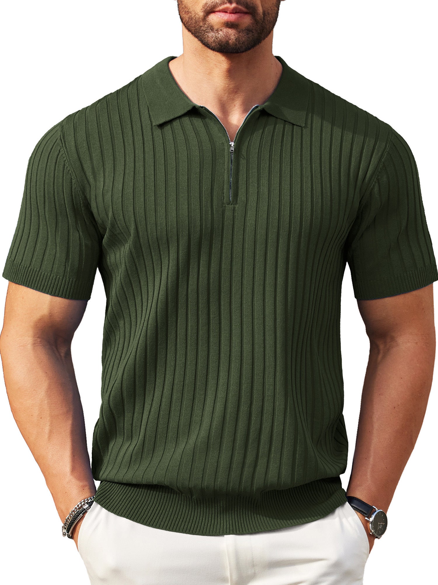 Zipper Knit Mens Polo Shirt