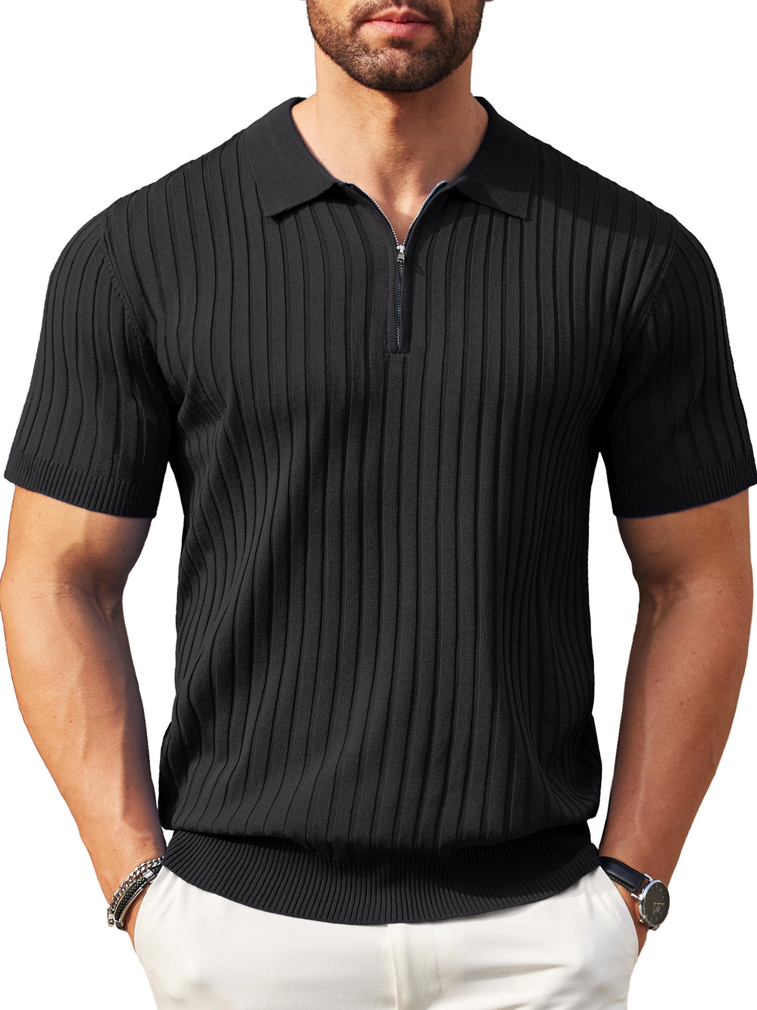 Zipper Knit Mens Polo Shirt