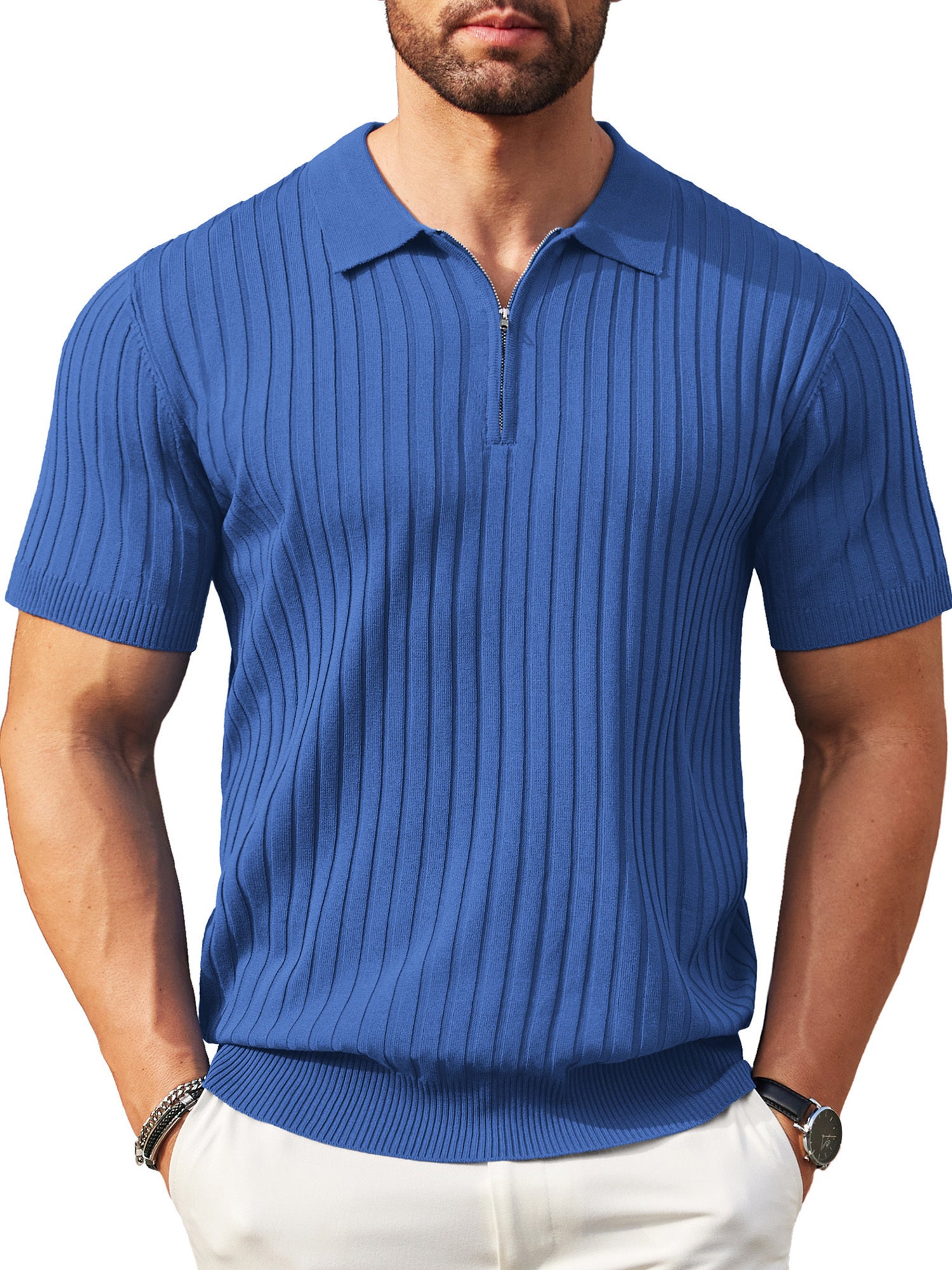Zipper Knit Mens Polo Shirt