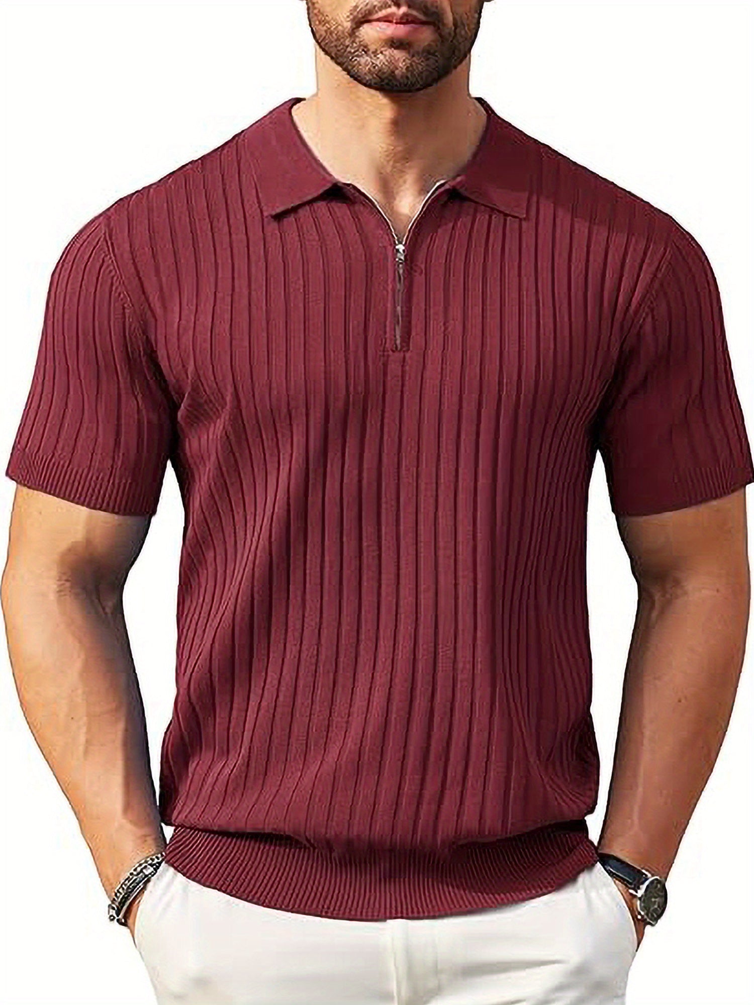 Zipper Knit Mens Polo Shirt