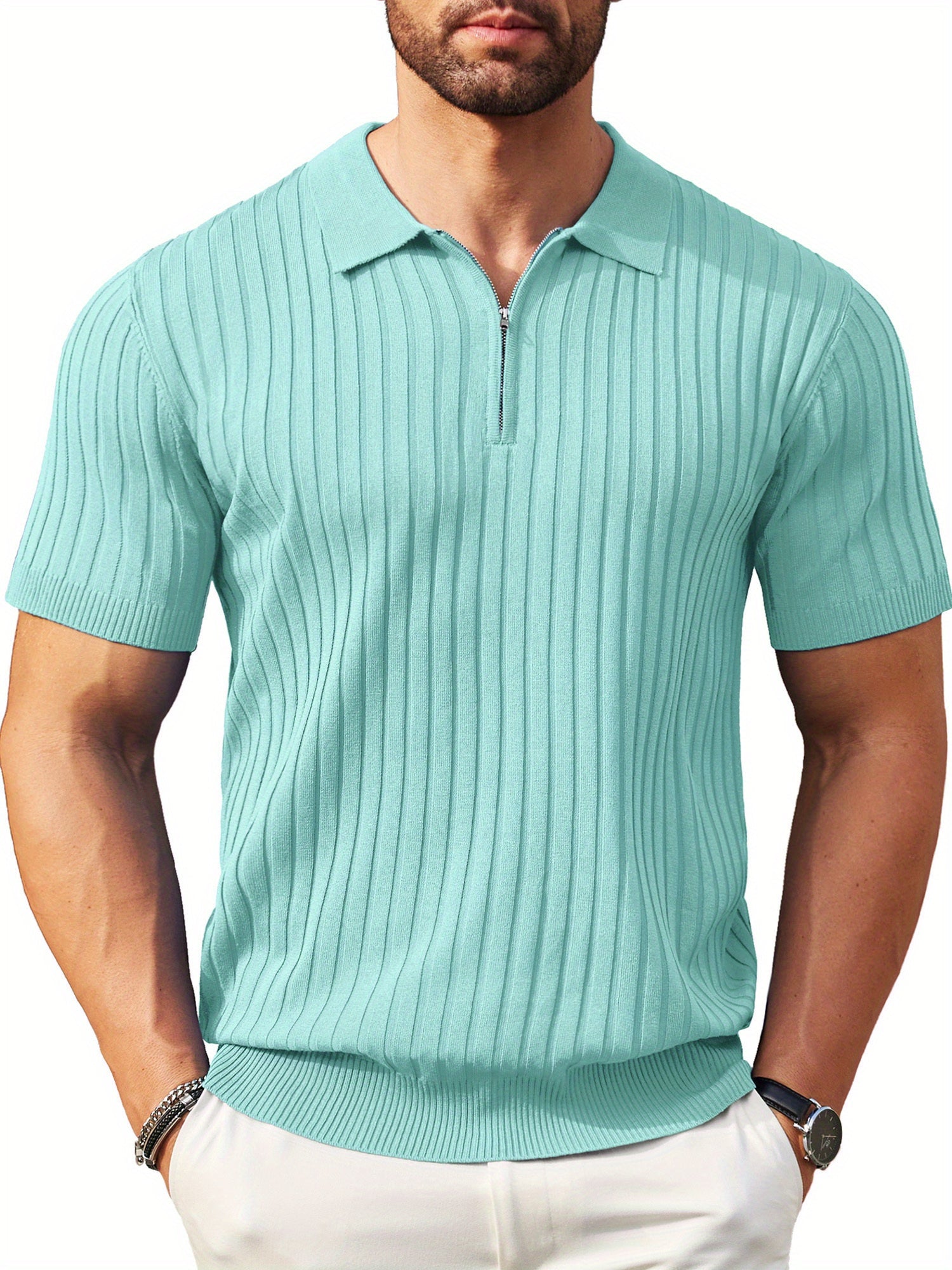 Zipper Knit Mens Polo Shirt