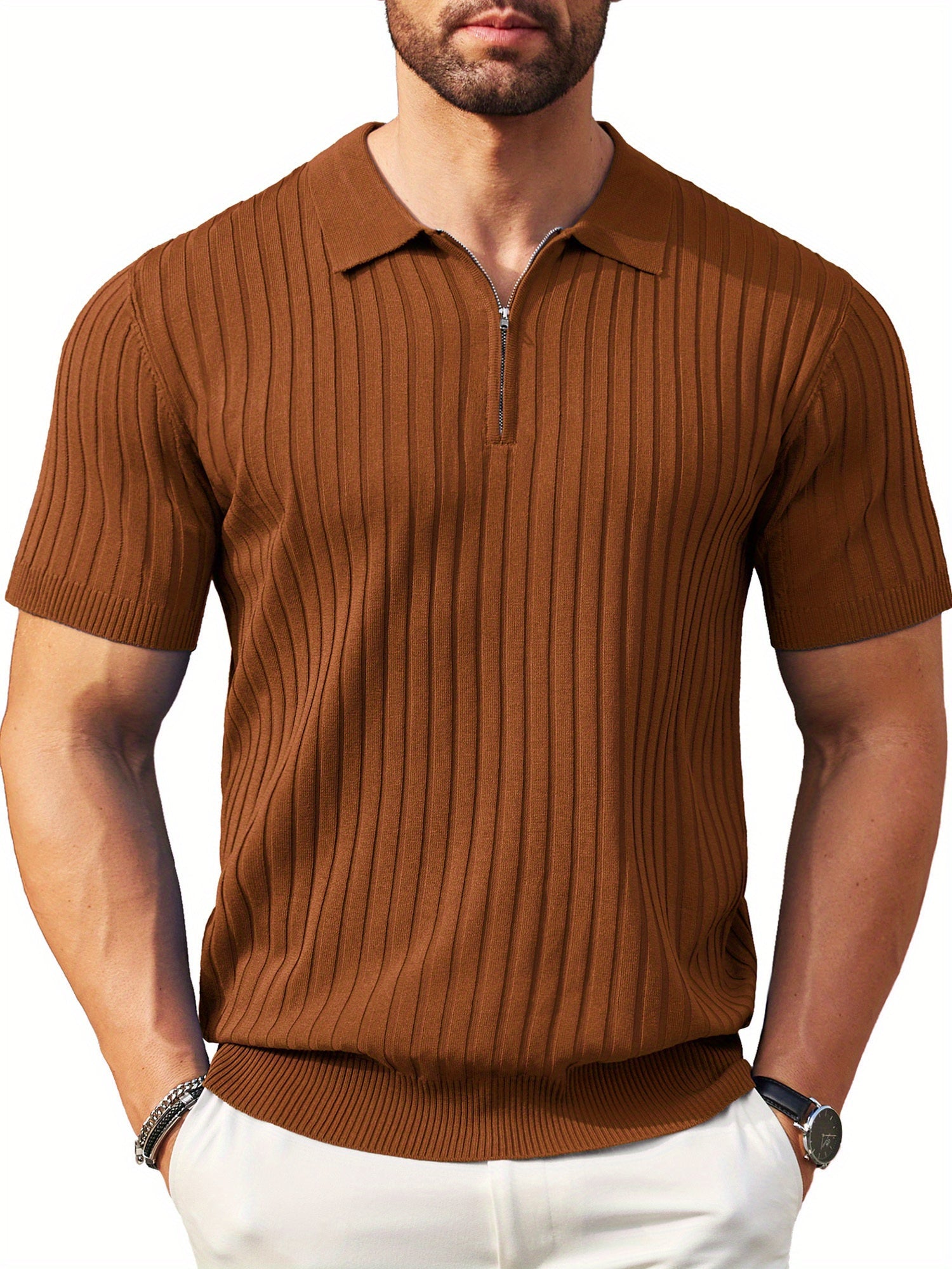 Zipper Knit Mens Polo Shirt
